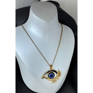 Altın Renk Göz Figürlü Çelik Kolye