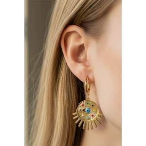 Altın Renk Göz Figürlü Çelik Küpe (Çift)