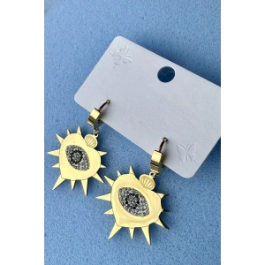 Altın Renk Göz Figürlü Çelik Küpe (Çift)