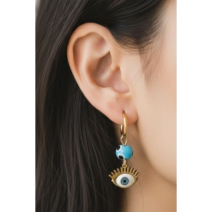 Altın Renk Göz Figürlü Çelik Küpe (Çift)