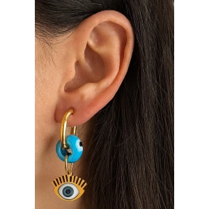 Altın Renk Göz Figürlü Çelik Küpe (Çift)