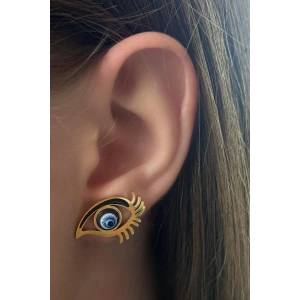 Altın Renk Göz Figürlü Çelik Küpe (Çift)