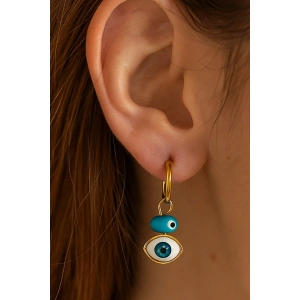 Altın Renk Göz Figürlü Çelik Küpe (Çift)