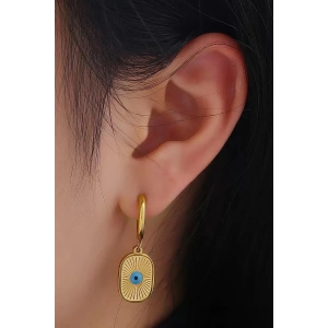 Altın Renk Göz Figürlü Çelik Küpe (Çift)