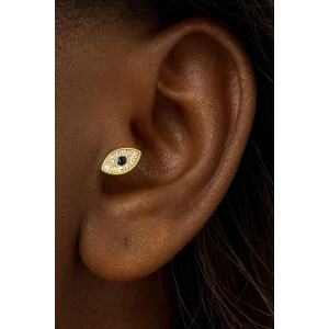 Altın Renk Göz Figürlü Çelik Tragus/Kıkırdak Küpe/Piercing (Tek)