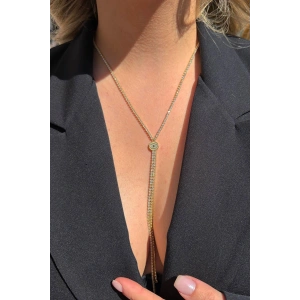 Altın Renk Göz Figürlü Taş Detaylı 14K Altın Kaplama Kolye