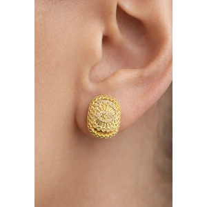 Altın Renk Göz Figürlü Taş Detaylı 14k Altın Kaplama Küpe (Çift)