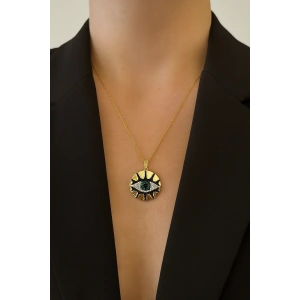 Altın Renk Göz Figürlü Taş Detaylı 14k Altın Kaplama TX Kolye