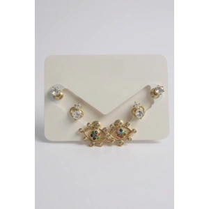 Altın Renk Göz Figürlü Taş Detaylı 6lı Küpe Set