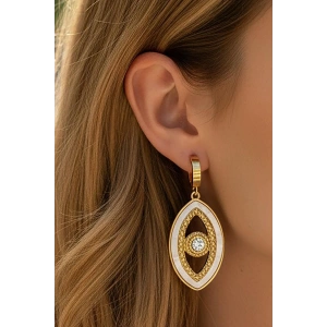 Altın Renk Göz Figürlü Taş Detaylı Çelik Küpe (Çift)