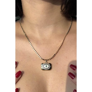 Altın Renk Göz Figürlü Taş Detaylı Ezme Zincirli 14k Altın Kaplama TX Kolye
