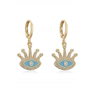 Altın Renk Göz Figürlü Taş Detaylı Küpe (Çift)