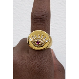 Altın Renk Göz Figürlü Taşlı Ayarlanabilir Yüzük