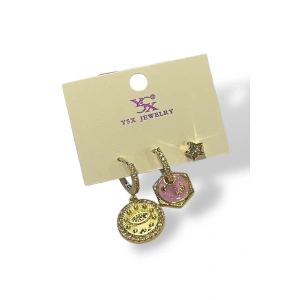 Altın Renk Göz Figürlü VİP 3lü YSX Küpe Set