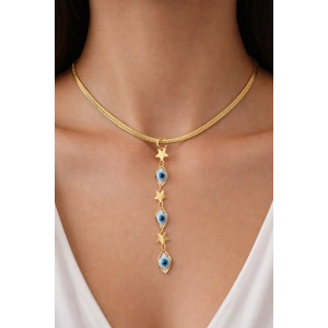 Altın Renk Göz Ve Yıldız Figürlü Çelik Kolye