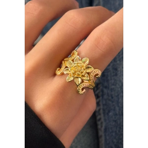 Altın Renk Gül Figürlü Metal Ayarlanabilir Yüzük