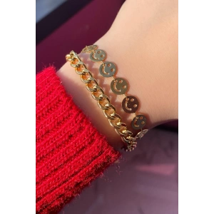 Altın Renk Gülen Yüz Figürlü Çelik Bileklik