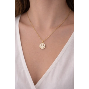 Altın Renk Gülen Yüz Figürlü Çelik Kolye