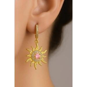 Altın Renk Güneş Figürlü Çelik Küpe (Çift)