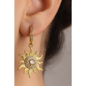 Altın Renk Güneş Figürlü Çelik Küpe (Çift)