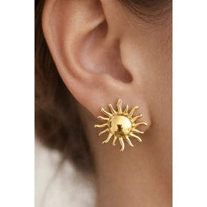 Altın Renk Güneş Figürlü Metal Küpe (Çift)