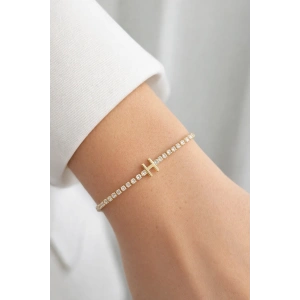 Altın Renk H Harfli Taş Detaylı Çelik Bileklik