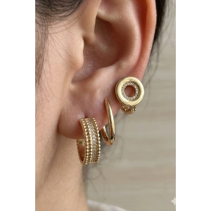 Altın Renk Halka Detaylı 3lü YSX Küpe Set