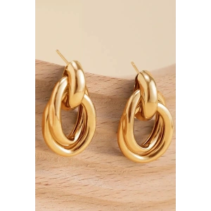 Altın Renk Halka Detaylı Çelik Küpe (Çift)