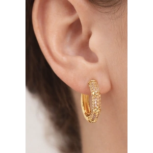 Altın Renk Halka Taş Detaylı 14K Altın Kaplama Tx  Küpe (Çift)