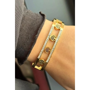 Altın Renk Hayat Ağacı Figürlü Çelik Kelepçe Bileklik