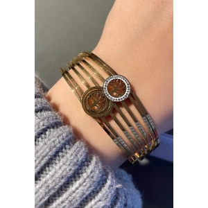 Altın Renk Hayat Ağacı Figürlü Çelik Kelepçe Bileklik