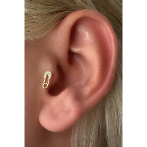 Altın Renk İğne Taş Detaylı Çelik Tragus/Kıkırdak Küpe/Piercing (Tek)