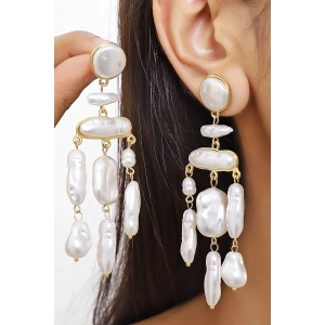 Altın Renk İnci Detaylı Abiye Küpe (Çift)