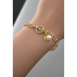 Altın Renk İnci Detaylı Bileklik