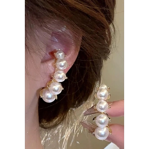 Altın Renk İnci Detaylı Çelik Küpe (Çift)