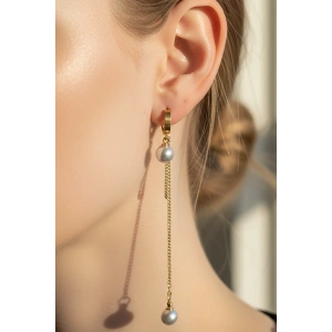 Altın Renk İnci Detaylı  Çelik Küpe (Çift)