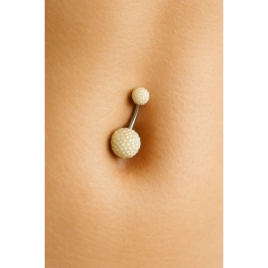 Altın Renk İnci Detaylı Cerrahi Çelik Göbek Piercing