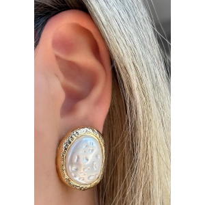 Altın Renk İnci Detaylı Küpe (Çift)