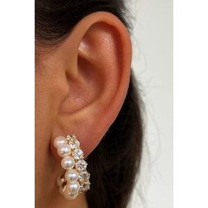 Altın Renk İnci Detaylı Küpe (Çift)