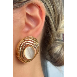 Altın Renk İnci Detaylı Küpe (Çift)