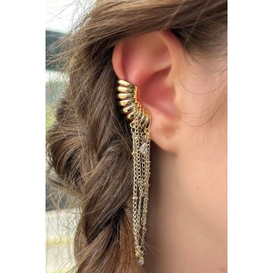 Altın Renk İnci Detaylı Sallantılı Ear Cuff (Tek)