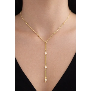 Altın Renk İnci Figürlü Çelik Y Kolye