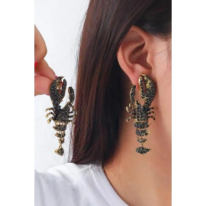 Altın Renk Istakoz Figürlü Taş Detaylı Tasarım Küpe(Çift)