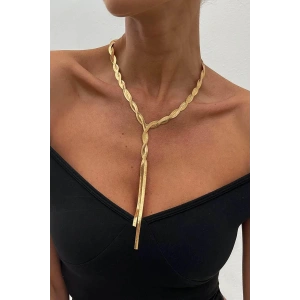 Altın Renk İtalyan Zincir Detaylı Çelik Kolye