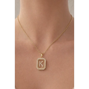 Altın Renk K Harf Taş Detaylı Çelik Kolye