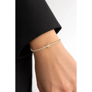 Altın Renk K Harfli Taş Detaylı Çelik Bileklik