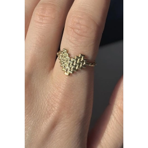 Altın Renk Kalp Detaylı Ayarlanabilir Yüzük