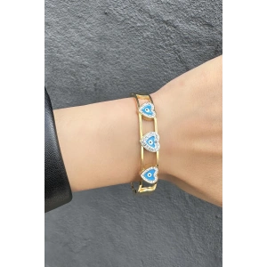 Altın Renk Kalp Detaylı Çelik Kelepçe Bileklik