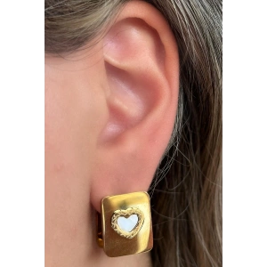 Altın Renk Kalp Detaylı Çelik Küpe (Çift)