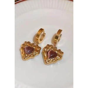 Altın Renk Kalp Detaylı Çelik Küpe (Çift)